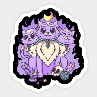 Kawaii Pastel Goth Cute Creepy 3 Headed Cat Skul, Sticker